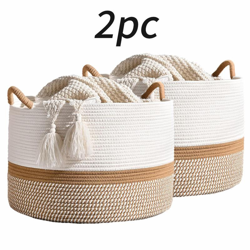 Large Cotton Rope Storage Basket | Durable Pet-Friendly Organizer with Handles | Woven Multi-Purpose Basket for Home & Pet Toys Laundry Room