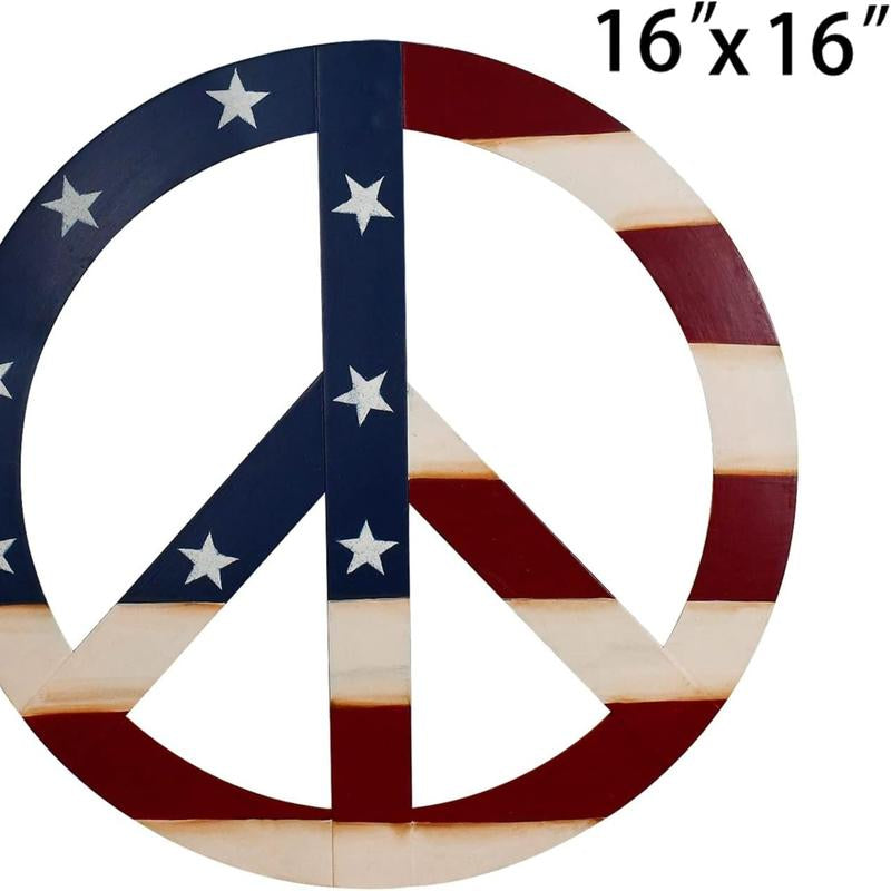 Patriotic American Flag Metal Peace Sign, Decorative Metal Hanging Peace Sign Wall Decor Star and Stripes Peace Sign Wall Art for Home Door Wall