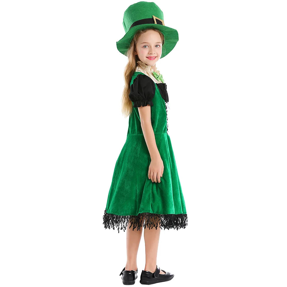 Irish Folk Dance Dress St Patrick Day Elf Leprechaun Costume Kid Girls Green Carnival Festival Fairy Pixie Outfit for Toddler