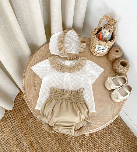 Summer New 0-3 Year Old Baby Clothing, Fashionable Baby Girl Set, Flower Embroidery Short Sleeved Top, Bread Pants