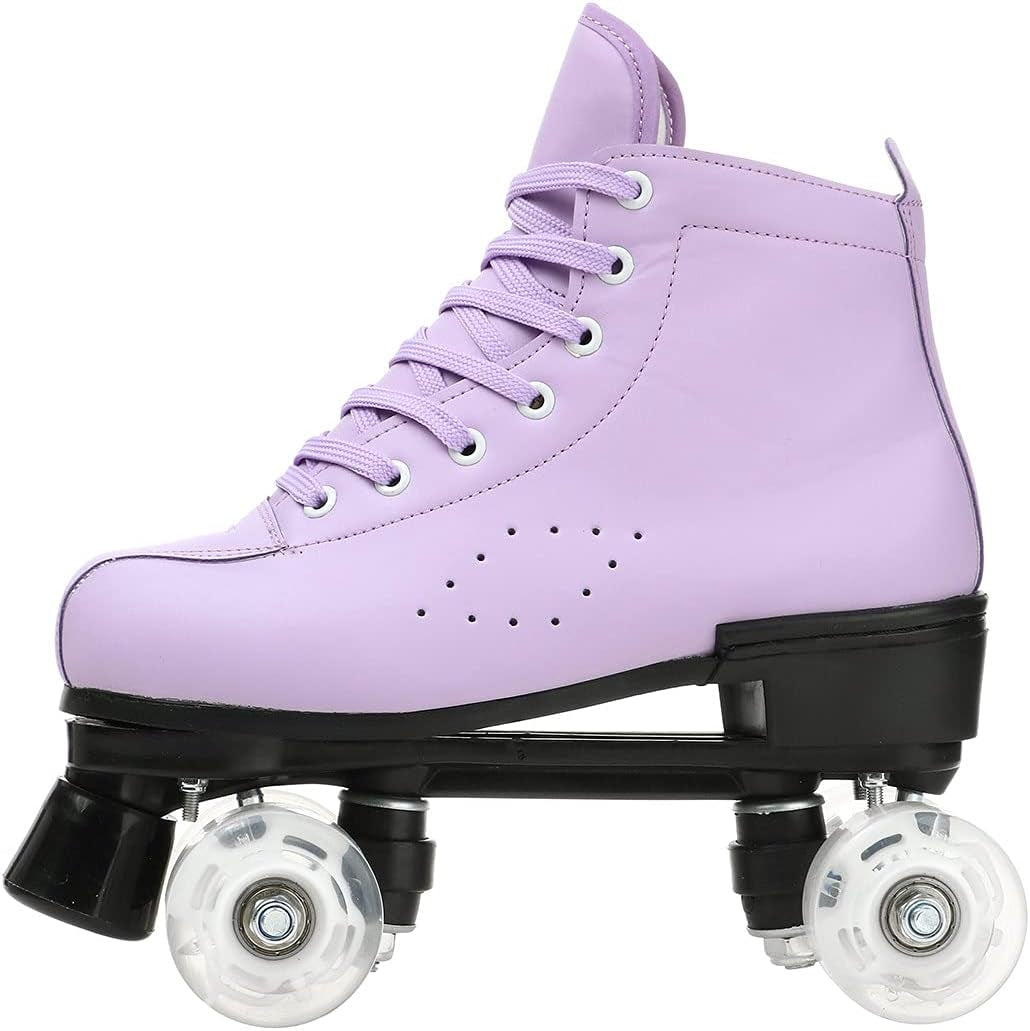 Roller Skates for Women and Men Cowhide High-Top Shoes Classic Double-Row Roller Skate Four-Wheel Roller Skates for Men Girls Unisex