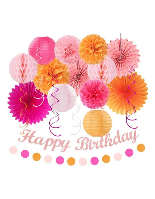 Load image into Gallery viewer, Boho Birthday Party - Decorations 21Pcs Autumn Neutral Retro Happy Banner, Girl Sweet Peach Paper Streamers Lanterns, Rustic Backdrop Decor Set Cozy
