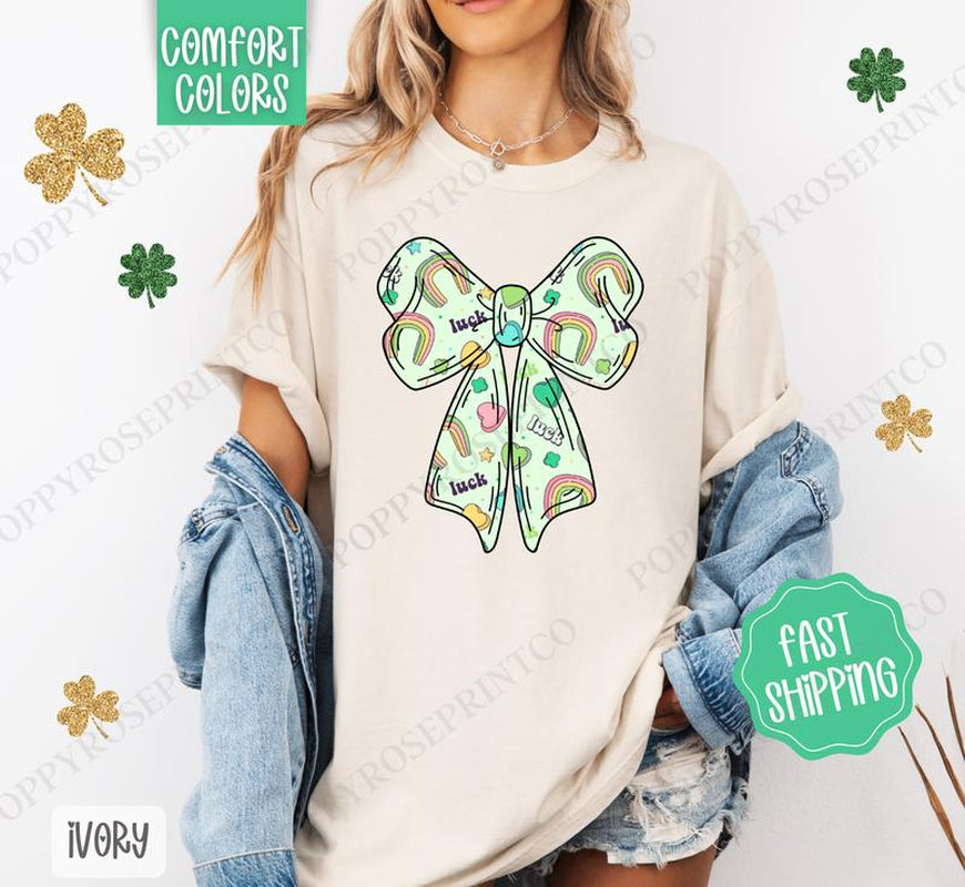 Lucky Charm Bow St Patrick Shirt Comfort Colors, St Patrick'S Day Women'S Tee, Cute Women'S Tshirt