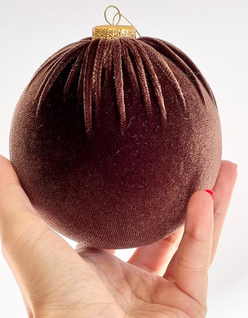 Load image into Gallery viewer, Christmas Velvet Ornaments, Christmas Tree Decoration, Brown Shades Set of 12 Pcs Size 4&quot;, Christmas Handmade Custom Balls Gift Decorative Hanging
