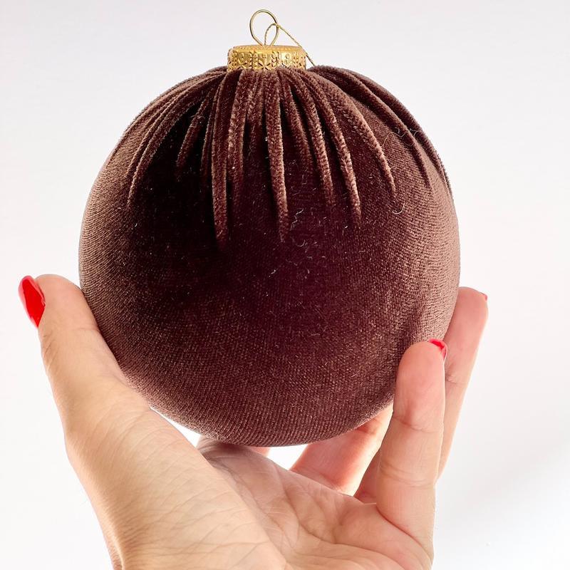 Christmas Velvet Ornaments, Christmas Tree Decoration, Brown Shades Set of 12 Pcs Size 4", Christmas Handmade Custom Balls Gift Decorative Hanging