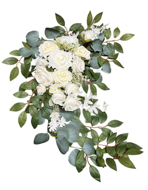 Load image into Gallery viewer, White Rose and Eucalyptus Wedding Arch Backdrop Decor - Set of 2
