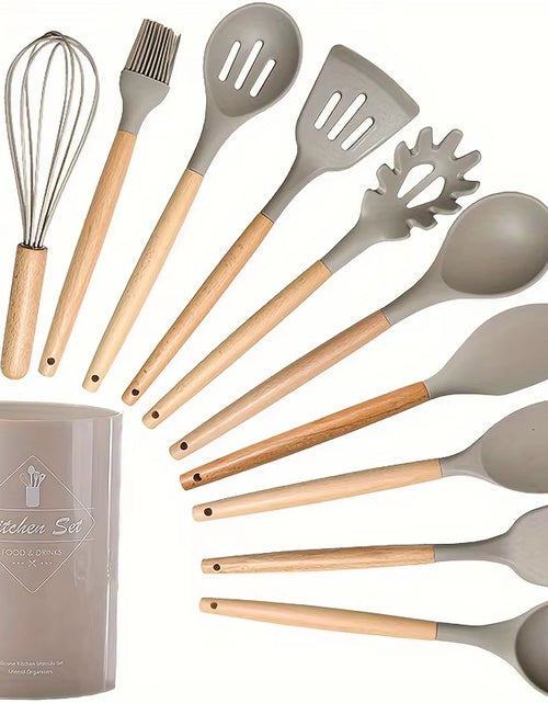 Load image into Gallery viewer, Kitchen Silicone Cooking Utensils, 12 Pc Kitchen Utensil Set, Wooden Kitchen Utensils, Kitchen Gadgets and Spatula Set
