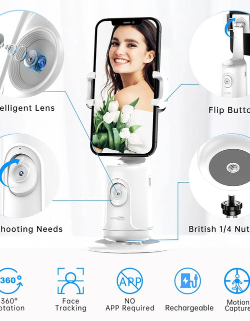 Load image into Gallery viewer, Auto Face Tracking Tripod, No App, 360° Rotation Face Body Phone Camera Mount Gesture Control, Rechargeable Battery for Vlog, Streaming, Video, Tiktok
