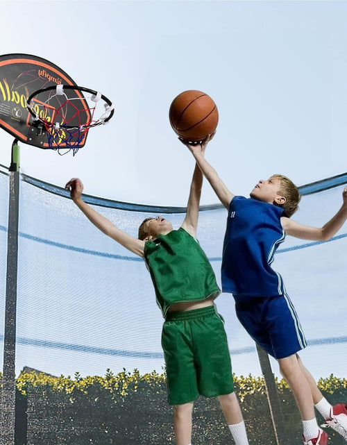 Load image into Gallery viewer, Trampoline Basketball Hoop Attachment, Basketball Hoop for Trampoline Easy to Install, Universal Trampoline Accessories Fits Straight Pole &amp; Curved Pole with Mini Balls &amp; Pump
