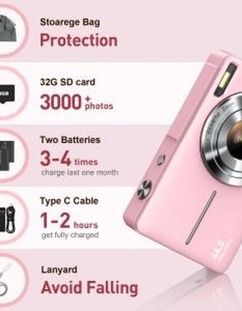 Load image into Gallery viewer, Fall FHD 1080P Digital Cameras Withsd Card, 16X Digital Zoom Camera,Portable Mini Digital Camera Forstudents Boys Girs, Point and Shootcamera Digital for Gifts, Back Toschool Gifts, Boyfriend Gift
