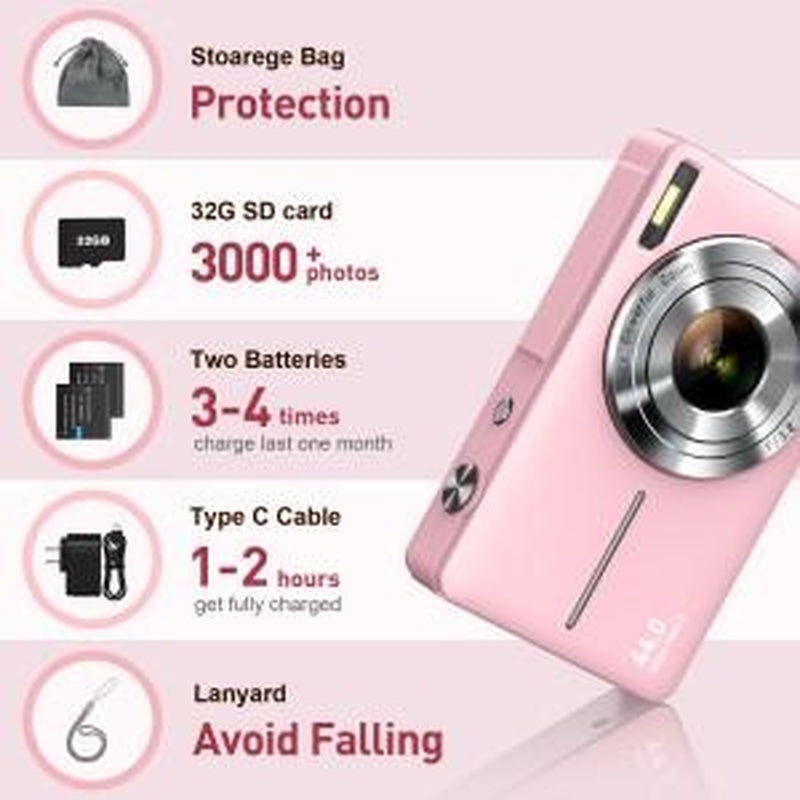 Fall FHD 1080P Digital Cameras Withsd Card, 16X Digital Zoom Camera,Portable Mini Digital Camera Forstudents Boys Girs, Point and Shootcamera Digital for Gifts, Back Toschool Gifts, Boyfriend Gift