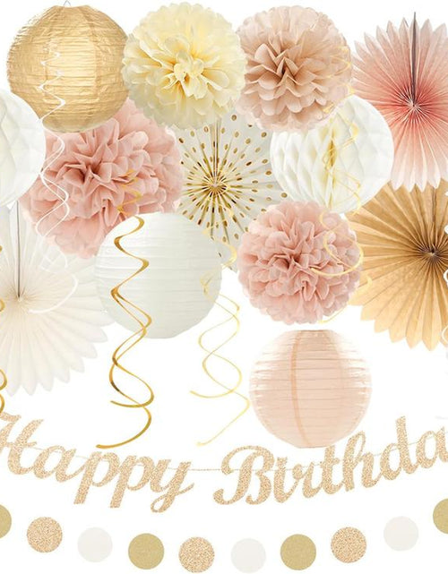 Load image into Gallery viewer, Boho Birthday Party - Decorations 21Pcs Autumn Neutral Retro Happy Banner, Girl Sweet Peach Paper Streamers Lanterns, Rustic Backdrop Decor Set Cozy
