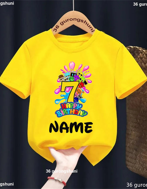 Load image into Gallery viewer, Colorful 7Th Happy Birthday Game Sprunki Printed T Shirt for Girls/Boys Custom Name Birthday Party Kids Clothes Summer T-Shirt
