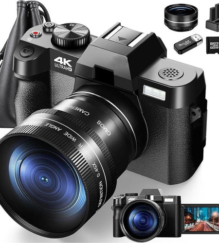 4K Digital Cameras for Photography, 48MP Vlogging Camera for Youtube with Wifi, 180° Flip Screen Compact Camera with Flash