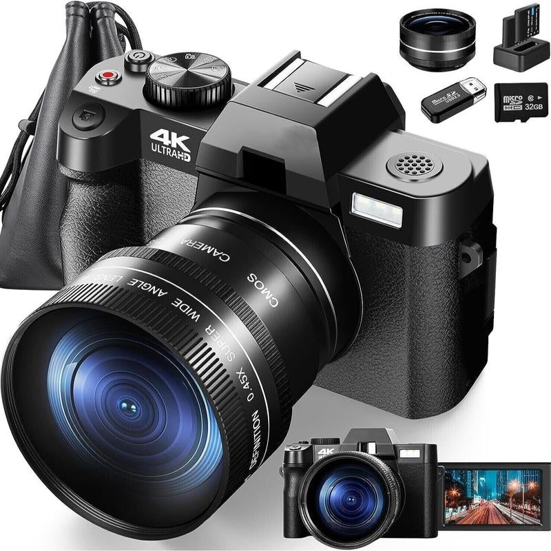 4K Digital Cameras for Photography, 48MP Vlogging Camera for Youtube with Wifi, 180° Flip Screen Compact Camera with Flash
