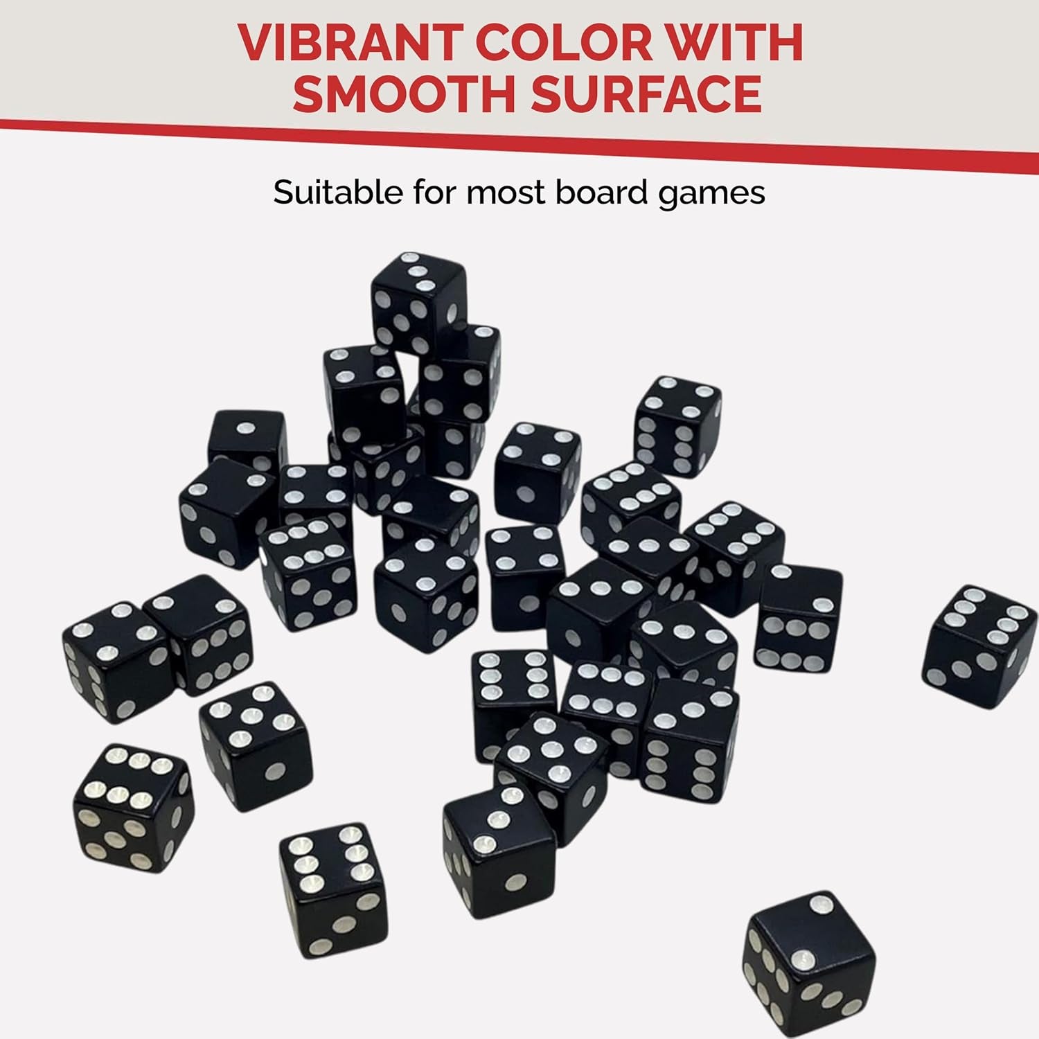 D6 Standard 16 Mm Opaque Dice with Pip Dots - 200 Pack - Black