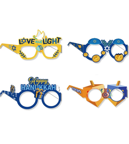 8Pcs Hanukkah Party Paper Glasses Props Interesting Holiday Glasses Frames Hanukkah Party DIY Photo Booth Props Glasses Decorate