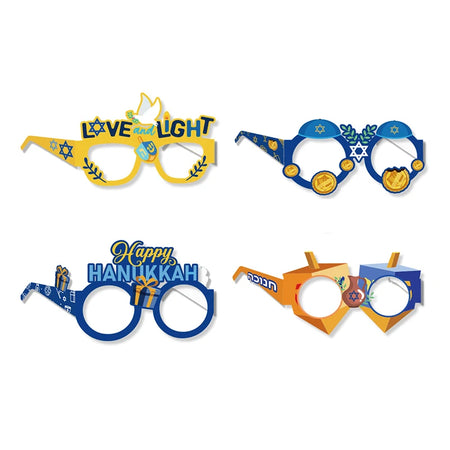 8Pcs Hanukkah Party Paper Glasses Props Interesting Holiday Glasses Frames Hanukkah Party DIY Photo Booth Props Glasses Decorate