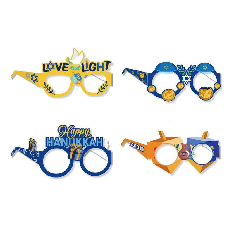 8Pcs Hanukkah Party Paper Glasses Props Interesting Holiday Glasses Frames Hanukkah Party DIY Photo Booth Props Glasses Decorate