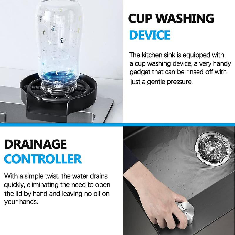 Bronstarz 29.5*18 INCH Black Nano Drop in Kitchen Sink 304 Stainless Steel Waterfall Sink with Pull down Sprayhead Faucet Single Bowl Drop in Kitchen Sink Workstation with LED TEMP Display (29.5 X 18 IN)