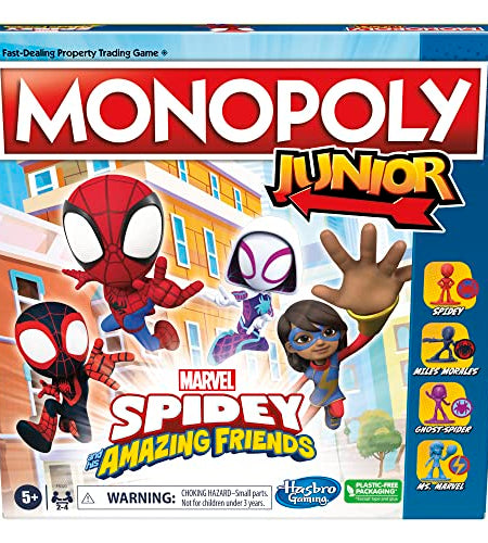 Monopoly Junior: Marvel Spidey and His Amazing Friends Edition Board Game for Kids Ages 5+ with Artwork from The Animated Series Kids Board Games (English)