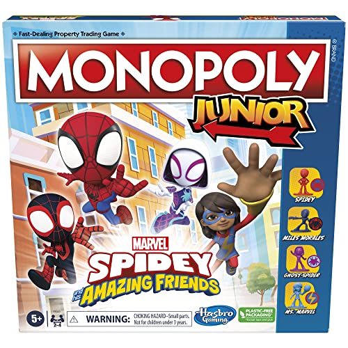 Monopoly Junior: Marvel Spidey and His Amazing Friends Edition Board Game for Kids Ages 5+ with Artwork from The Animated Series Kids Board Games (English)