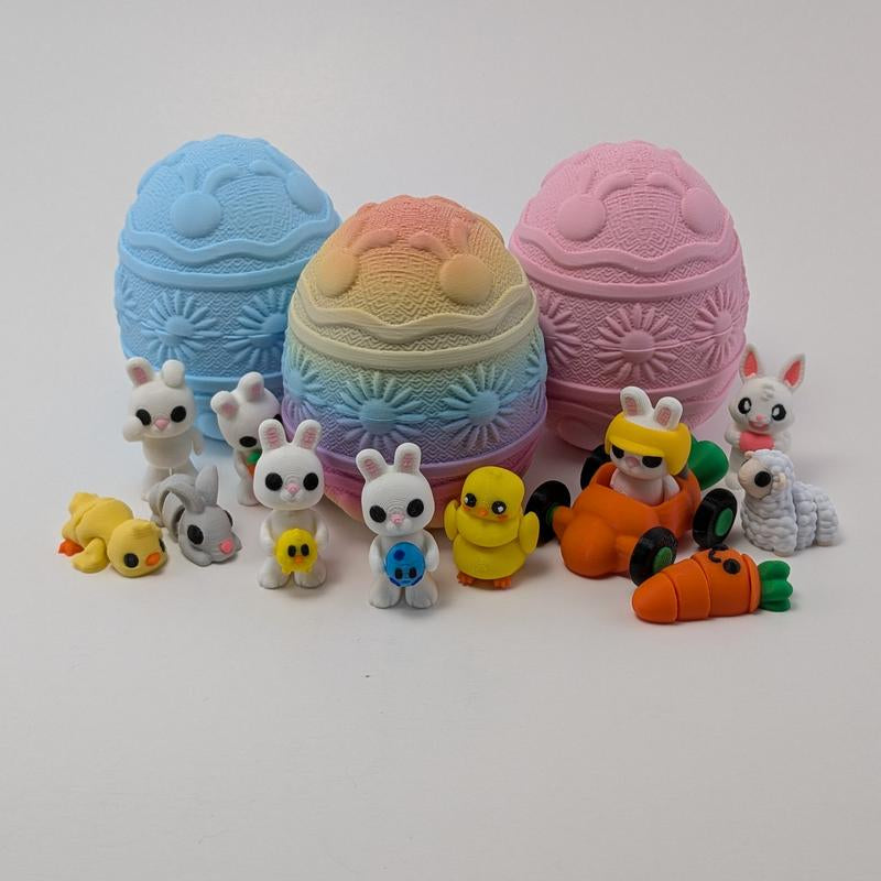 Easter Minis & Containers- Easter Themed Articulating 3D Printed Collectible Figurines - Easter Gift - Rainbow Egg & Easter Basket