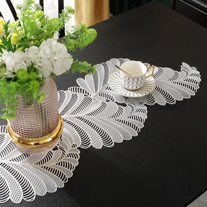 Hollow Table Runner, 1 Count Non-Slip Plants Design Leaf Placemat for Home Party Kitchen Dining Room, Wedding Decor