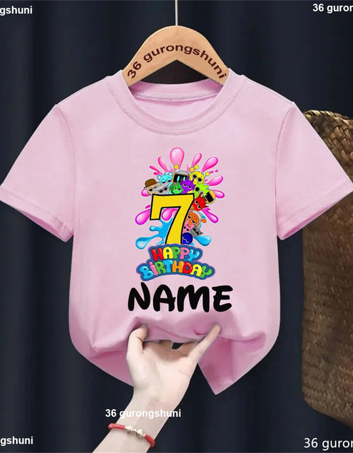 Load image into Gallery viewer, Colorful 7Th Happy Birthday Game Sprunki Printed T Shirt for Girls/Boys Custom Name Birthday Party Kids Clothes Summer T-Shirt
