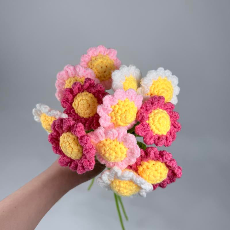 12Pcs, Crochet Daisies without Vase, Decorating Rosy Eternal Flowers,Dozen Bouquets,Decorative Bouquet for Home Decor,Garden Party,Wedding Decor