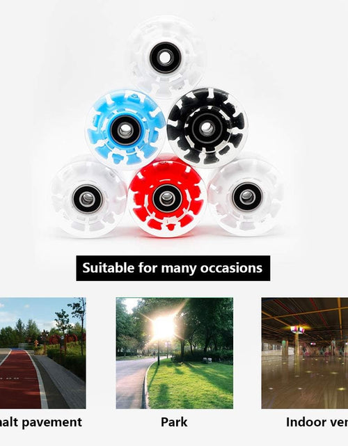 Load image into Gallery viewer, Light up Roller Skate Wheels 8 Pack, 78A Hardness LED Skateboard Wheels with Premium ABEC-9 Bearings, Illuminating Roller Skate Accessories for Outdoor Indoor Quad Skates
