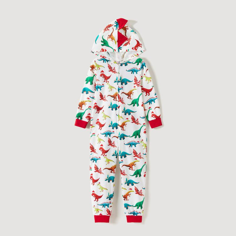 Patpat Christmas Pjs Dinosaur Print Family Matching Long-Sleeve Pajama Set Hooded Onesies Family Clothing Pajamas Sets (Flame Resistant) Spingtok