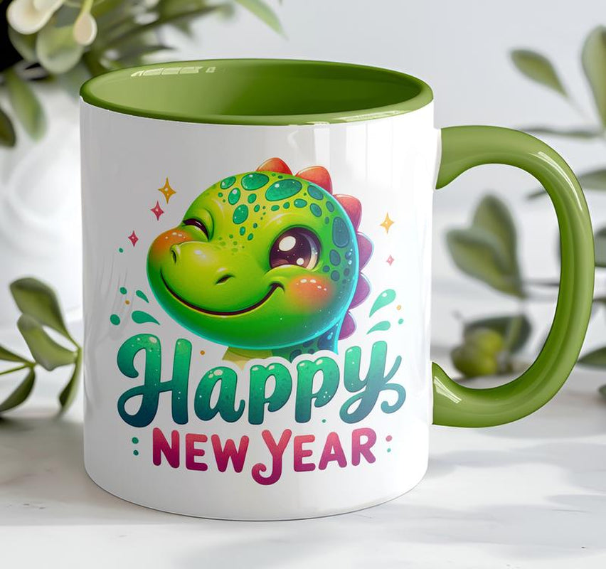Green Dino Happy New Year Mug