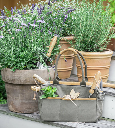 6 Piece Stainless Steel Heavy Duty Garden Tools Set, with Ash Wood Handle and Non-Slip Rubber Grip Pruner, Premium Canvas and Leather Storage Tote Bag, Outdoor Hand Tools, Garden Gift