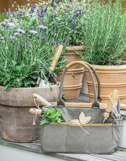 Load image into Gallery viewer, 6 Piece Stainless Steel Heavy Duty Garden Tools Set, with Ash Wood Handle and Non-Slip Rubber Grip Pruner, Premium Canvas and Leather Storage Tote Bag, Outdoor Hand Tools, Garden Gift
