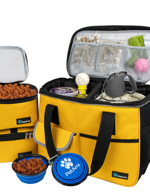 Load image into Gallery viewer, Medium Dog Travel Bag with Food Containers and Bowls, Yellow, 22 L Limit
