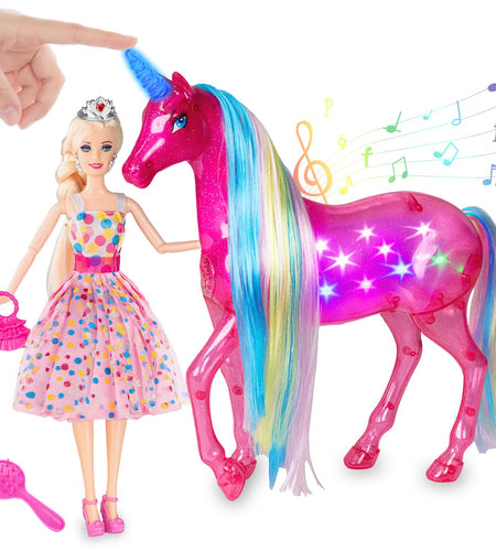 BETTINA Large Unicorn & Princess Doll Set with Lights & Sounds - Magical Unicorn Toys 11.5 Inch Dolls Horse Playset Unicorn Gifts for Girls Ages 3-8