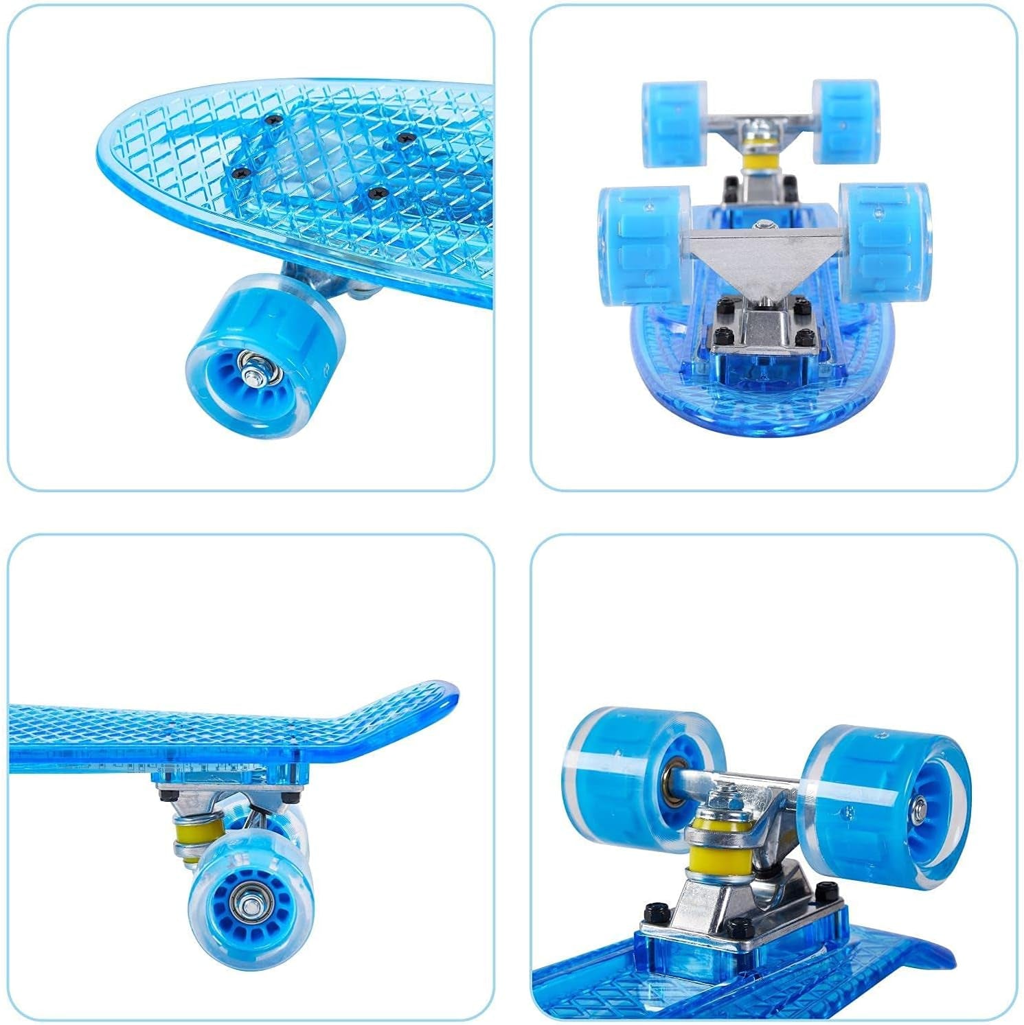 22 Inch Skateboard- with Led Light up Wheels for Beginners,Complete Mini Cruiser Retro Skateboard for Kid,Smooth Riding,Durable Polypropylene with Pu Wheels