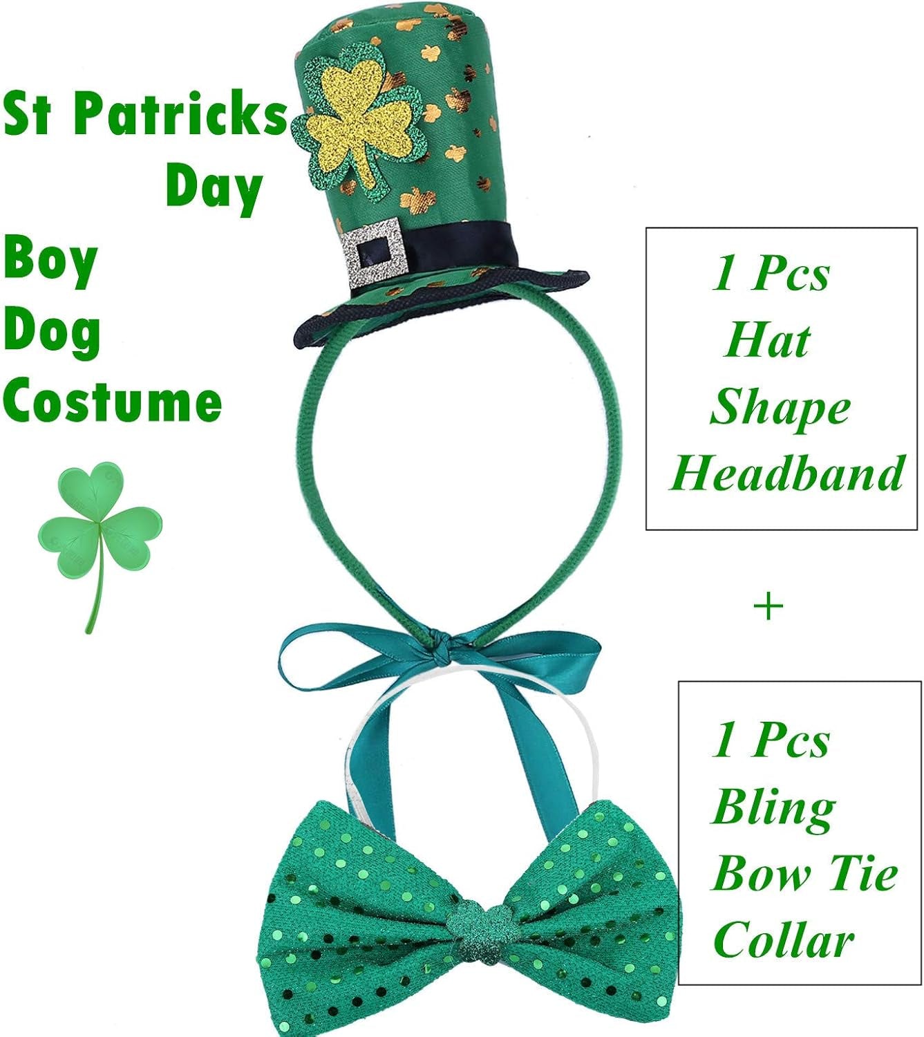 St Patricks Day Dog Costume - St. Patty'S Day Doggie Headband and Green Bow Tie Kit