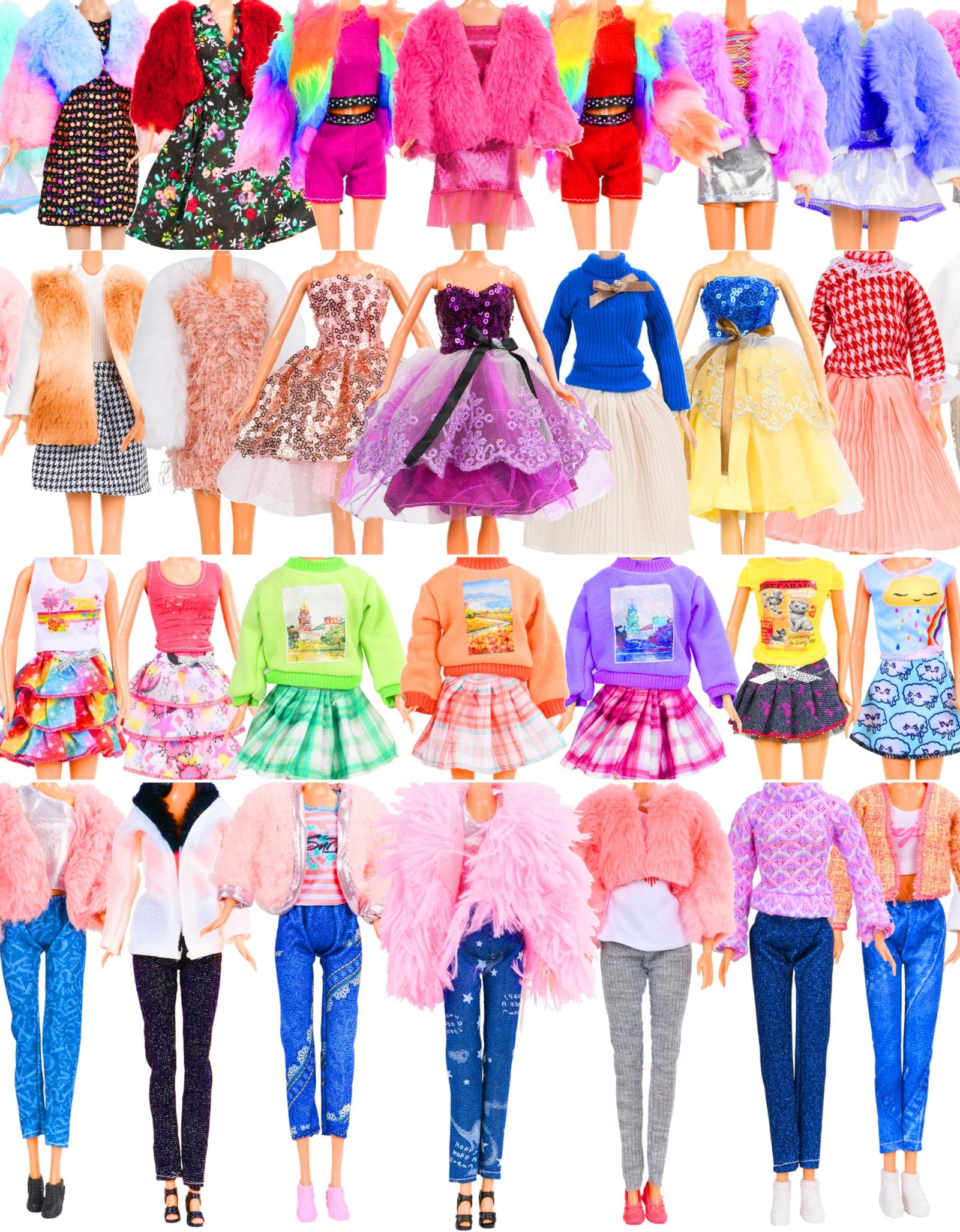 28Pcs Doll Clothes and Accessories Including Winter Coats Jackets Fashion Dresses Tops and Pants Shoes for 11-12 Inch Dolls Dress up Toys Xmas Stocking Stuffers for Girls
