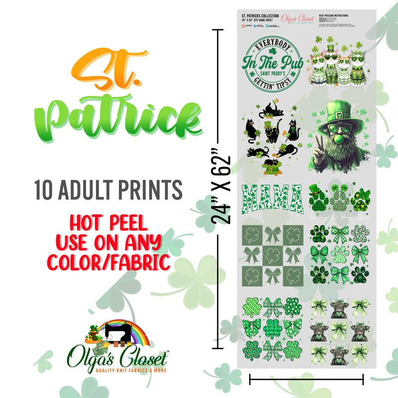 St. Patrick Gang Sheet 10 Premium Quality DTF Heat Transfer Prints DIY 24X62"