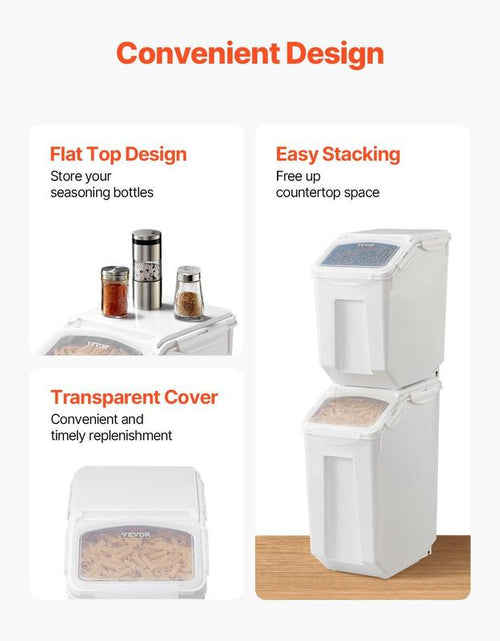 Load image into Gallery viewer, VEVOR Rice Storage Container, 3.5Gal/15Lx2 + 4.5Gal/20Lx2 Large Dog Food Dispenser Bin, Kitchen Ingredient Grain Cereal Bin, Pet Food Containers with Wheels, 4 Measuring Cups, Airtight Lid, 4 Pack

