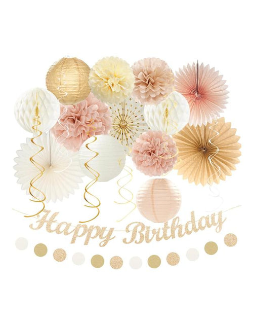 Load image into Gallery viewer, Boho Birthday Party - Decorations 21Pcs Autumn Neutral Retro Happy Banner, Girl Sweet Peach Paper Streamers Lanterns, Rustic Backdrop Decor Set Cozy
