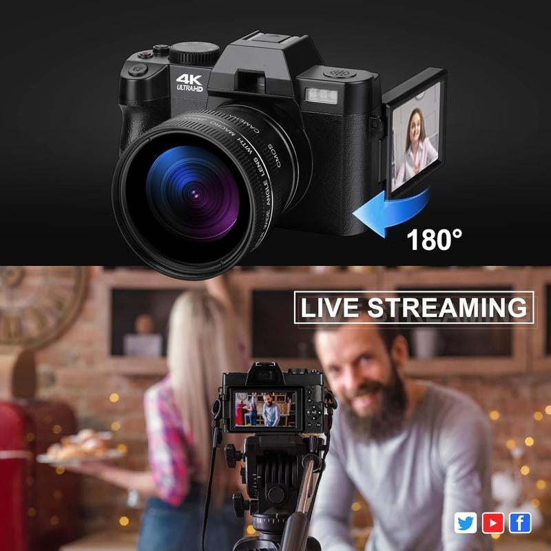 4K Digital Cameras for Photography, 48MP Vlogging Camera for Youtube with Wifi, 180° Flip Screen Compact Camera with Flash
