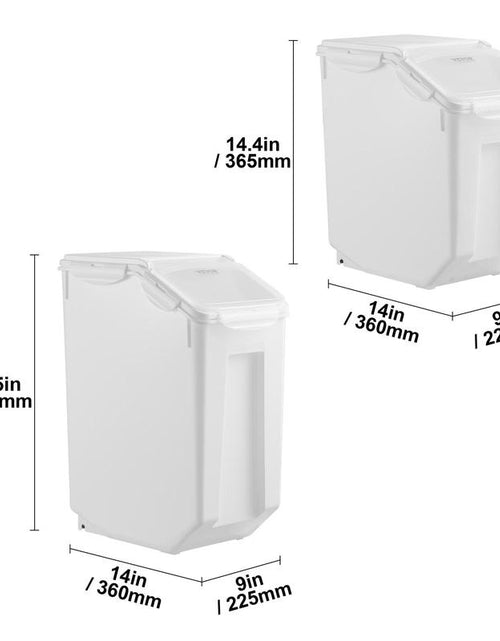 Load image into Gallery viewer, VEVOR Rice Storage Container, 3.5Gal/15Lx2 + 4.5Gal/20Lx2 Large Dog Food Dispenser Bin, Kitchen Ingredient Grain Cereal Bin, Pet Food Containers with Wheels, 4 Measuring Cups, Airtight Lid, 4 Pack

