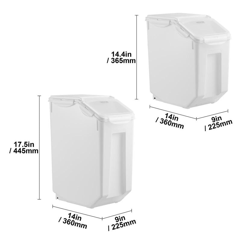 VEVOR Rice Storage Container, 3.5Gal/15Lx2 + 4.5Gal/20Lx2 Large Dog Food Dispenser Bin, Kitchen Ingredient Grain Cereal Bin, Pet Food Containers with Wheels, 4 Measuring Cups, Airtight Lid, 4 Pack