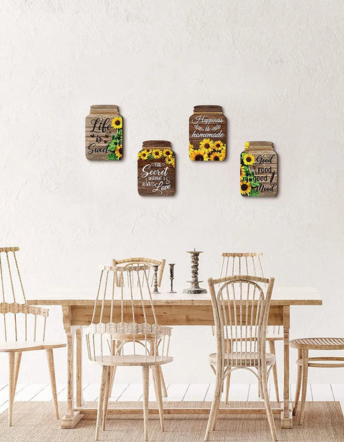 Load image into Gallery viewer, 4 Pcs Mason Jar Wall Decor Wooden,Kitchen Rustic Home Decor Inspirational Kitchen Decor Hanging Farmhouse Kitchen Signs Wall Decor for Home Decor
