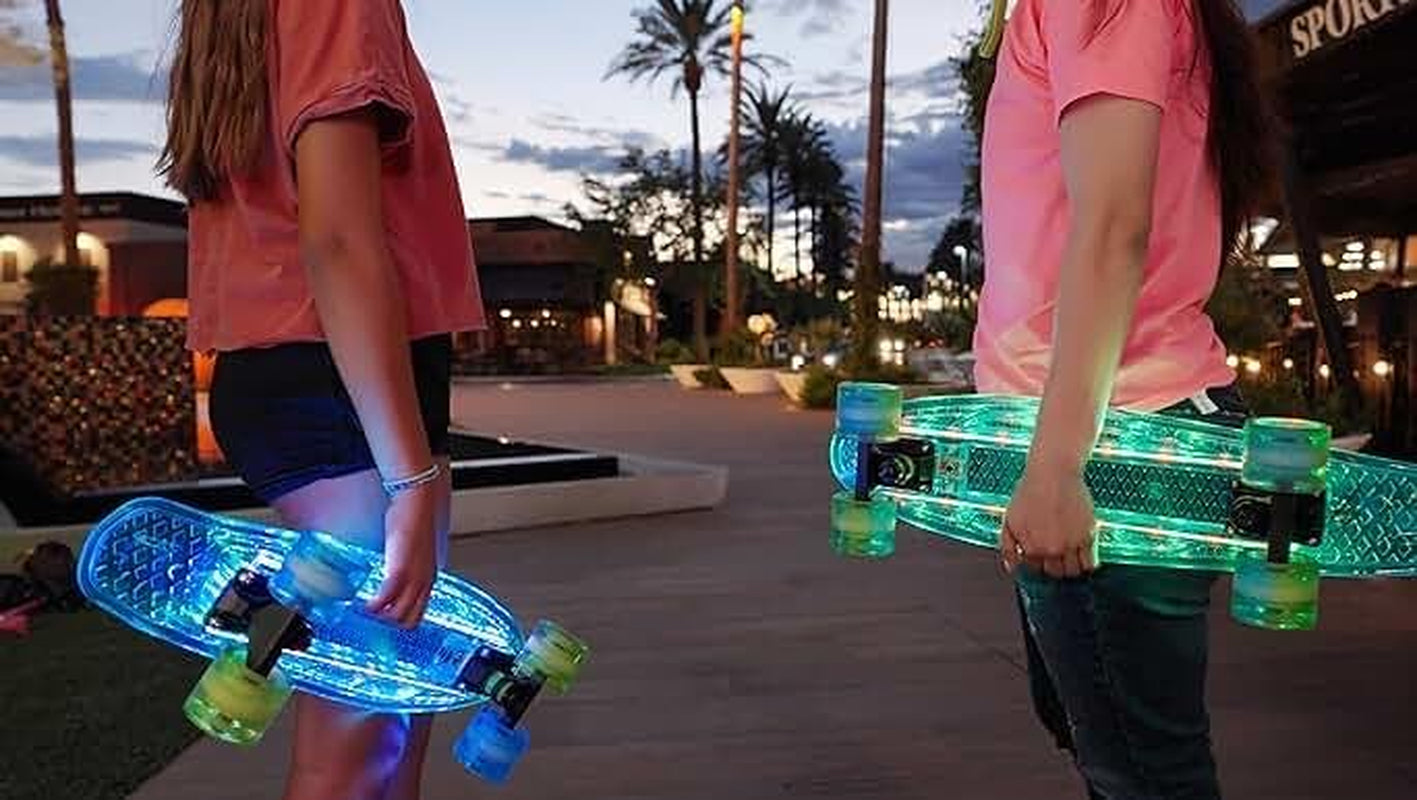 22 Inch Skateboard- with Led Light up Wheels for Beginners,Complete Mini Cruiser Retro Skateboard for Kid,Smooth Riding,Durable Polypropylene with Pu Wheels