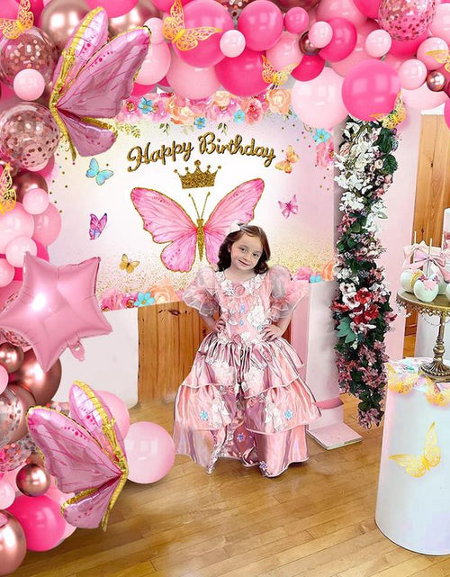 Load image into Gallery viewer, Butterfly Birthday Balloon Arch Kit, 95Pcs Purple Pink Butterfly Birthday Party Decoration DIY Set, Lavender Balloons Foil Balloons, Happy Birthday Backdrop Tablecloth, Girl&#39;S Birthday Party Balloon Garland, Party Supplies, Father&#39;S Day Gift
