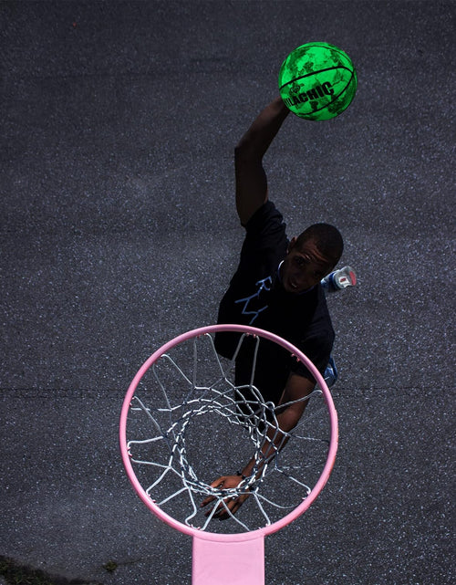 Load image into Gallery viewer, Glow in the Dark Basketball - Glowing Leather Green Light up Gift for Teenagers, Men, Women - Indoor-Outdoor Night Game with Pump (Size 5/6/7)
